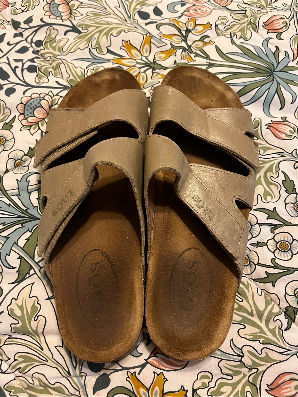 Taos Footwear Women's Taupe Leather Slide Sandals - Picture 2 of 5